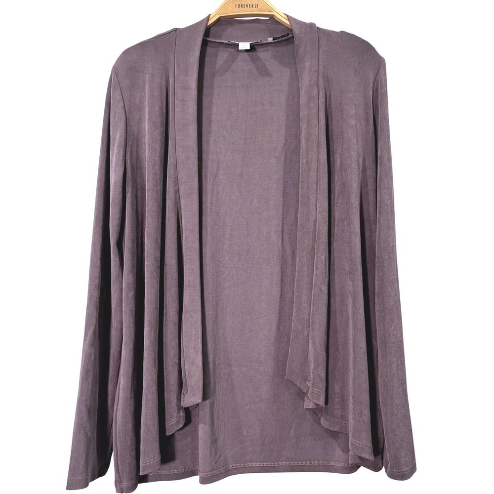 Dana Buchman Cardigan Women Small Taupe Purple Travel Anywhere Open Front Ribbed